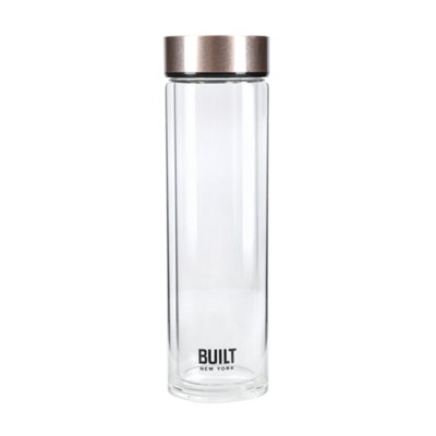 BUILT Tiempo 450ml Insulated Water Bottle, Borosilicate Glass / Stainless Steel - Rose Gold