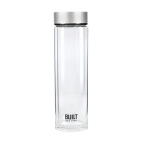 BUILT Tiempo 450ml Insulated Water Bottle, Borosilicate Glass / Stainless Steel - Silver