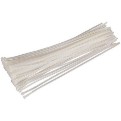 Bulk Pack of 100 White Nylon Cable Ties - 380x4.4mm - Heat Resistant and Durable