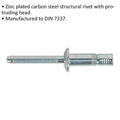 Bulk Pack of 100 Zinc Plated Structural Steel Rivets - 6.3mm x 32mm ...