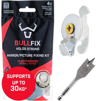 Bullfix Mirror Picture Fixing Kit Any Plasterboard 12.5 16mm inc Stud Dot Dab and Insulated Holds up to 50kg DIY at B Q