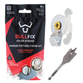Bullfix Mirror / Picture Fixing Kit - Any Plasterboard 12.5-16mm inc Stud, Dot & Dab and Insulated - Holds up to 50kg