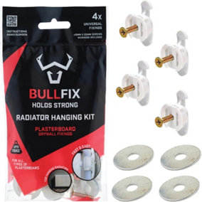 Bullfix Radiator Hanging Kit - Any Plasterboard 12.5-16mm inc Stud, Dot & Dab and Insulated - Holds up to 116kg
