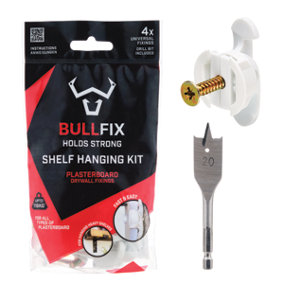 Bullfix Shelf Hanging Kit - Any Plasterboard 12.5-16mm inc Stud, Dot & Dab and Insulated - Holds up to 116kg