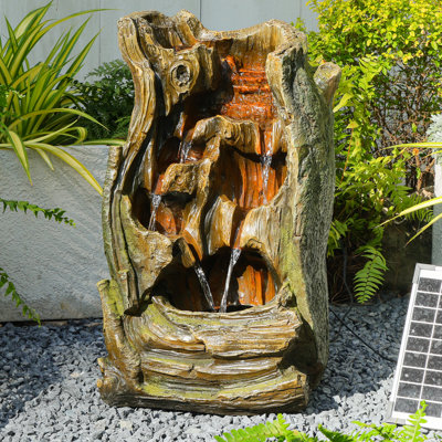 Bumilgar Elegant Solar Tree Stump Water Feature with Light for Garden ...