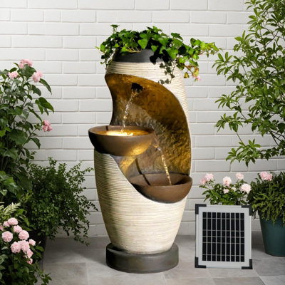 Bumilgar Elegant Solar Waterfall Fountain with LED Lights 71cm S-Shaped ...