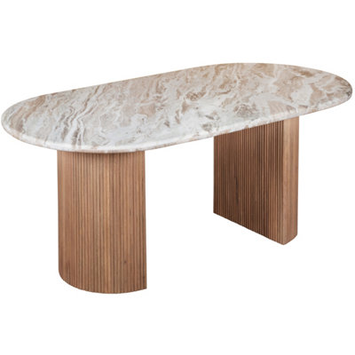 Bundi Natural Marble & Wood Pedestal Coffee Table