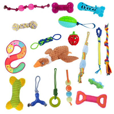Bundle of 18 Pet Dog Puppy Toys Plush Rope Rubber Chew Squeak Tug Crinkle Bulk Pack Interactive Stimulating Gift Price Comparisons | Compare The Build