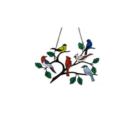 Bundle Of  Stained Glass Effect Birds Hanging Garden Decoration 6 birds