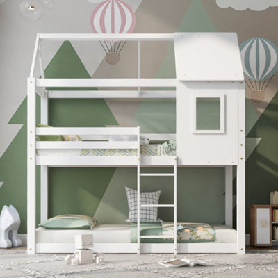 Bunk Bed Children Cabin Bed Single Bed for Kids Twin Sleeper Solid Pine Wood 3FT White DIY at B Q