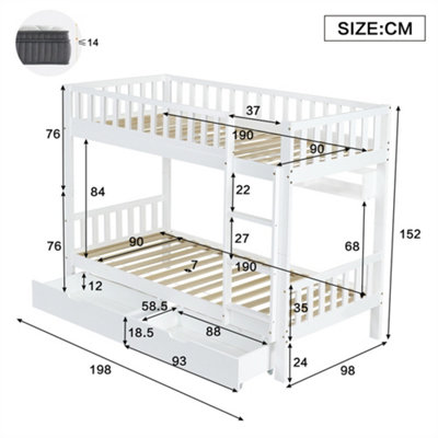 Bunk Bed, Kids Children, 3FT Solid Pine Wood Single Bed Frame & under ...
