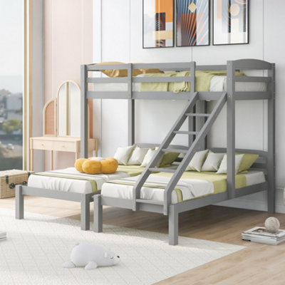 Bunk Bed Triple Sleeper with Side Ladder for Children and Teens 3FT Grey 90x190cm 90x200cm DIY at B Q