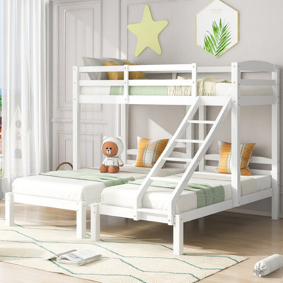 Bunk Bed Triple Sleeper with Side Ladder for Children and Teens 3FT, White (90x190cm,90x200cm)