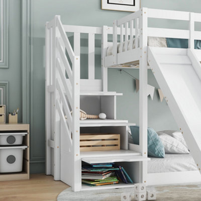 Bunk Bed with Stairs and Slide, Solid Pine Wood, 2 Drawers in Steps ...