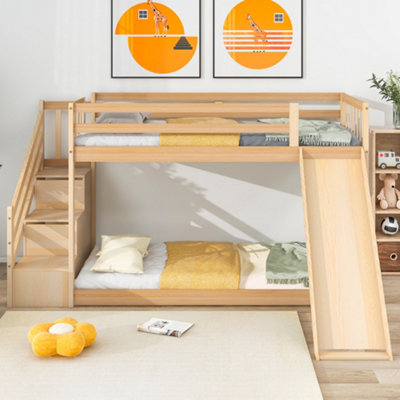 Bunk Bed with Stairs and Slide Solid Pine Wood Frame with Drawers 90x190cm