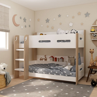Bunk Bed with storage shelf 03 WHITE and OAK