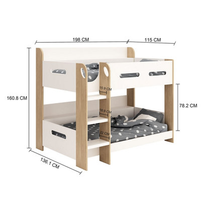 Bunk Bed with storage shelf 03 WHITE and OAK