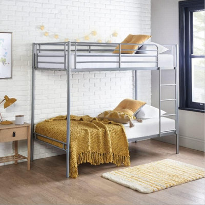 Bunk Beds Extra Strong Durable Silver Metal Double Bunk Bed With Mattress