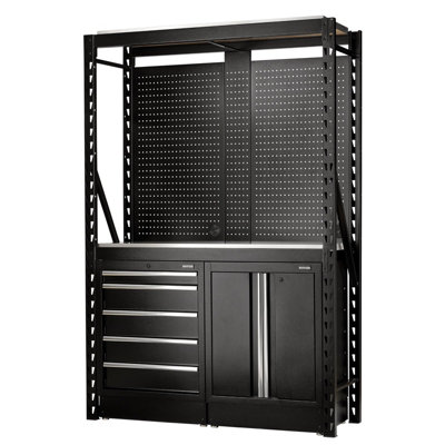 BUNKER 15 Piece Modular Storage Combo 2 Tier Racking with Stainless Steel Shelving, Pegboards and Floor Cabinets, 1500mm 27972