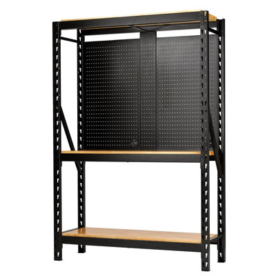 BUNKER 17 Piece Modular 3 Tier Racking with Hardwood Shelving and Pegboards, 1500mm 27795