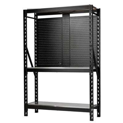 BUNKER 17 Piece Modular 3 Tier Racking with Stainless Steel Shelving and Pegboards, 1500mm 27922