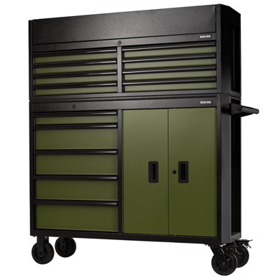 BUNKER Combined Roller Cabinet and Tool Chest, 13 Drawer, 52", Green  24255