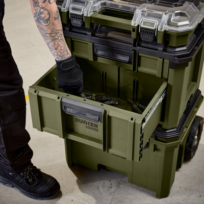 BUNKER Load-Up 3-in-1 Rolling Tool Box with Wheels, 2 Drawer Toolbox ...