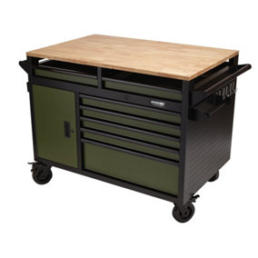 BUNKER Multi-Functional Workbench Roller Tool Cabinet, 14 Drawer, 48", Green 08269