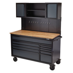 BUNKER Roller Workstation with Workbench, 10 Drawer, 56", Grey  08242