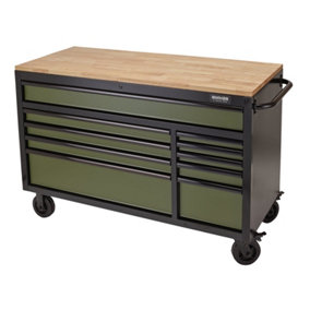 BUNKER Workbench Roller Tool Cabinet, 10 Drawer, 56", Green 08236