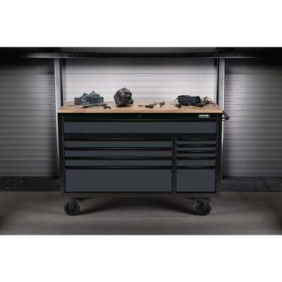 BUNKER Workbench Roller Tool Cabinet, 10 Drawer, 56", Grey 08227
