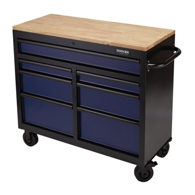 BUNKER Workbench Roller Tool Cabinet, 7 Drawer, 41", Blue 08222