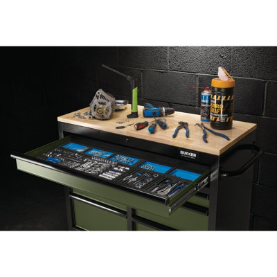 BUNKER Workbench Roller Tool Cabinet, 7 Drawer, 41", Green 08221