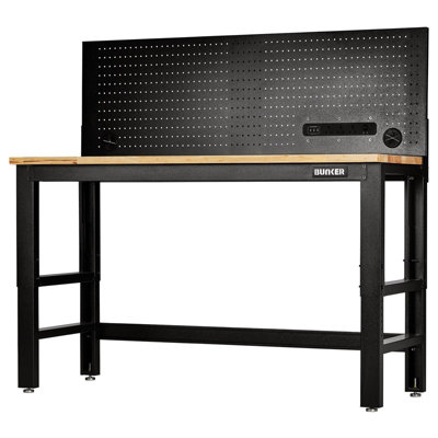 BUNKER Workbench with Hardwood Worktop and Power Pegboard, 1550mm 28096