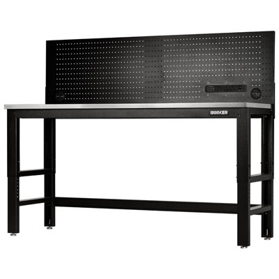 BUNKER Workbench with Stainless Steel Worktop and Power Pegboard ...