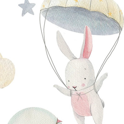 Bunnies in the Sky Wallpaper in Soft Pastels