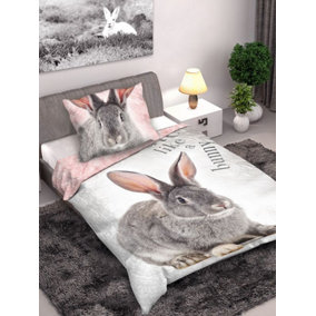 Bunny Rabbit Single 100% Cotton Duvet Cover Set - European Size