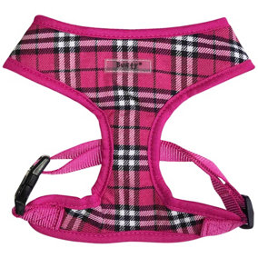 Bunty Tartan Dog Harness Medium - Soft, Breathable and Adjustable No Pull Dog Harness for Medium Dogs - Pink