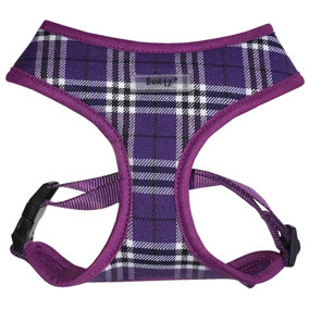 Bunty Tartan Dog Harness Medium - Soft, Breathable and Adjustable No Pull Dog Harness for Medium Dogs - Purple