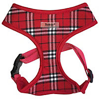 Bunty Tartan Dog Harness Medium - Soft, Breathable and Adjustable No Pull Dog Harness for Medium Dogs - Red