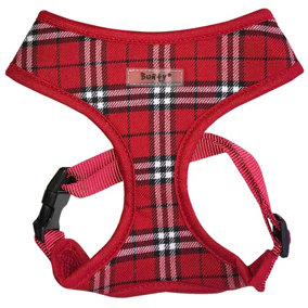 Bunty Tartan Dog Harness Medium - Soft, Breathable and Adjustable No Pull Dog Harness for Medium Dogs - Red