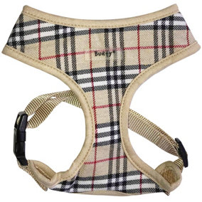 Bunty Tartan Small Dog Harness - Ideal Puppy Harness and Easily Adjustable No Pull Dog Harness for Small Dogs - Beige