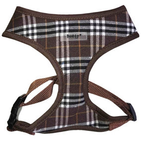 Bunty Tartan Small Dog Harness - Ideal Puppy Harness and Easily Adjustable No Pull Dog Harness for Small Dogs - Brown