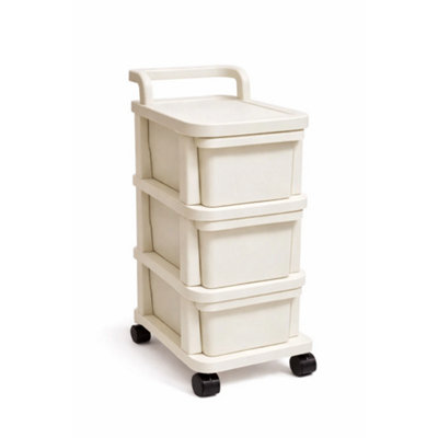 BURAKH Cream Plastic Mobile Storage Trolley with 3 Drawers, Castor ...