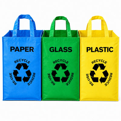 BURAKH Reusable Colour Coded Recycling Bags for Paper, Plastic and ...
