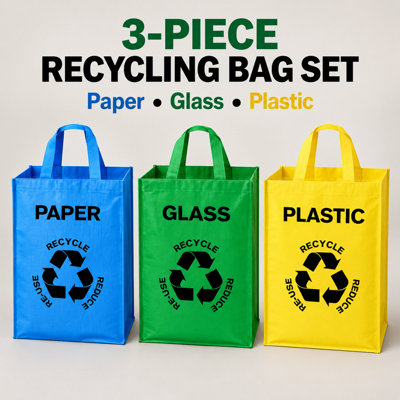 BURAKH Reusable Colour Coded Recycling Bags for Paper, Plastic and ...