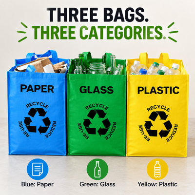 BURAKH Reusable Colour Coded Recycling Bags for Paper, Plastic and ...