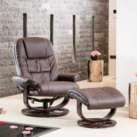 Burdell 88cm Wide Brown Bonded Leather 360 Degree Ergonomic Swivel Base Recliner Massage Heat Chair and Footstool