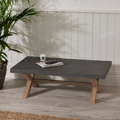 Burford Wood and Concrete Top X Leg Rectangular Home Furniture Coffee Table