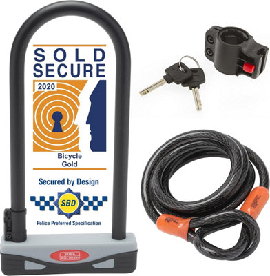 Burg Wächter Unisex's 1600 HB KIT Gold Sold Secure Bicycle D Lock, Black, Large-2.1M Cable